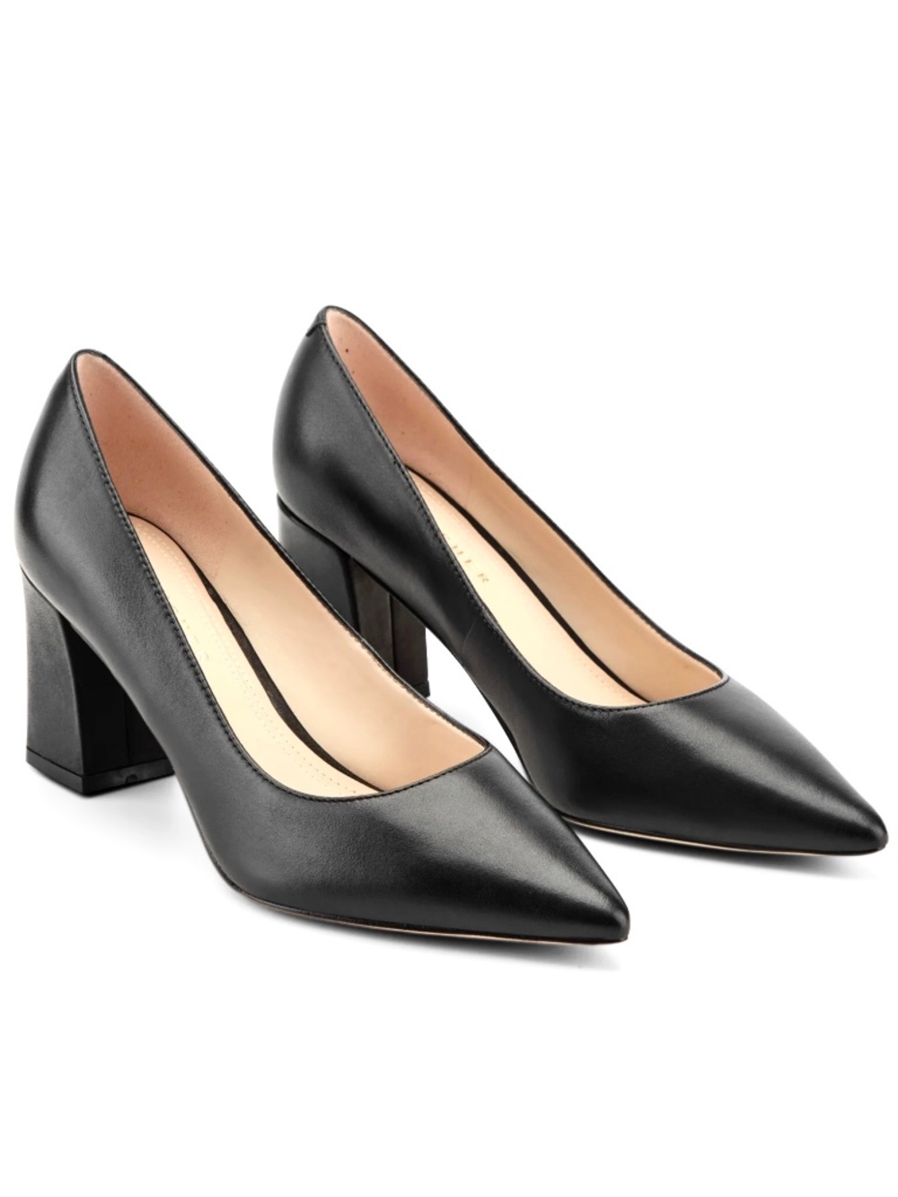 MARC FISHER Zala Black Leather Classic Pointed Toe Medium Block Heel Pumps 7 - Picture 5 of 15